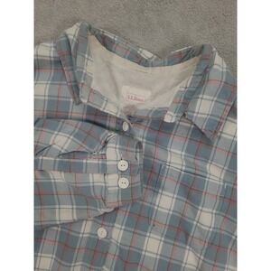 LL Bean Womens Large Fleece Lined Flannel Shirt Jacket Blue Plaid Button Up